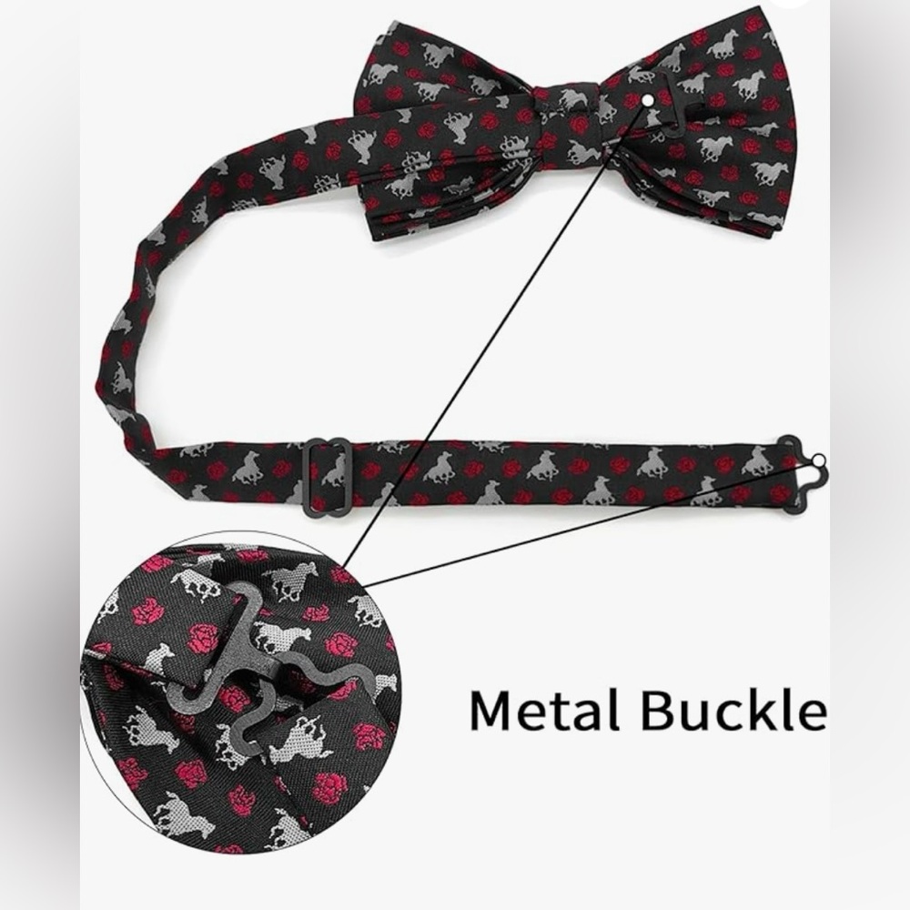 Black and Red Horse Patterned Bow Tie - Picture 5 of 5